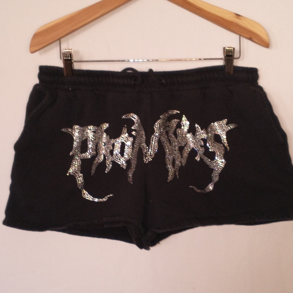 Broken Promises Black Sequin Logo Women's Shorts Large